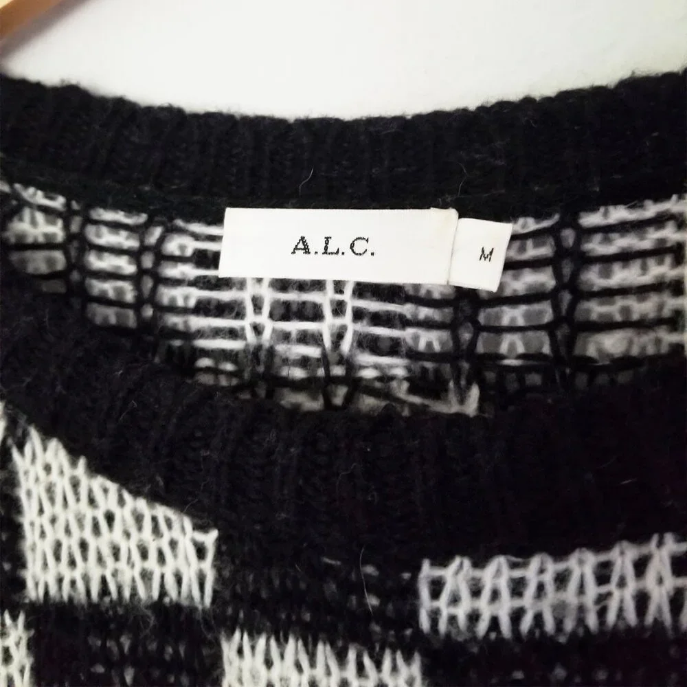 A.L.C. Remington Black White Check Plaid Checkerboard Sweater M Black White $295 - Picture 8 of 16